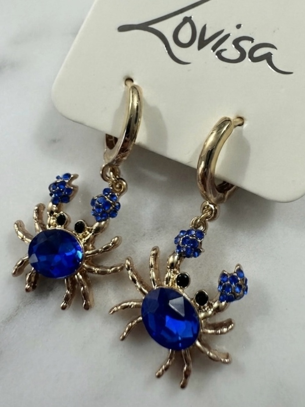 Lovisa Gold Dark Blue Diamante Crab Huggie Earrings
